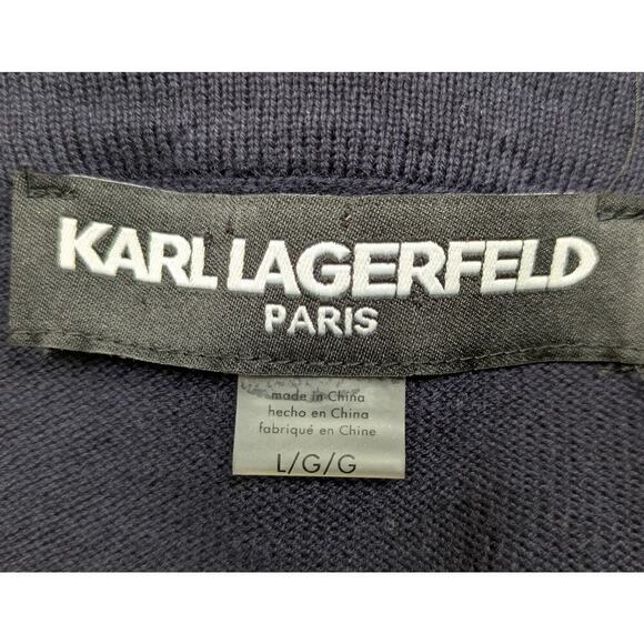 Karl Lagerfeld Navy Sheer-Front Cardigan with Flower appliques Size Large - Picture 5 of 7